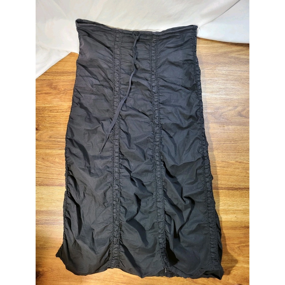 XCVI Wearables Medium Women Double Shirred Panel Skirt MIDI Pull On Boho Black